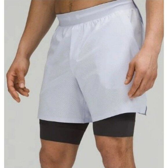 LULULEMON Men's Vented Tennis Short Pastel Blue Graphite Grey size large - Picture 1 of 6